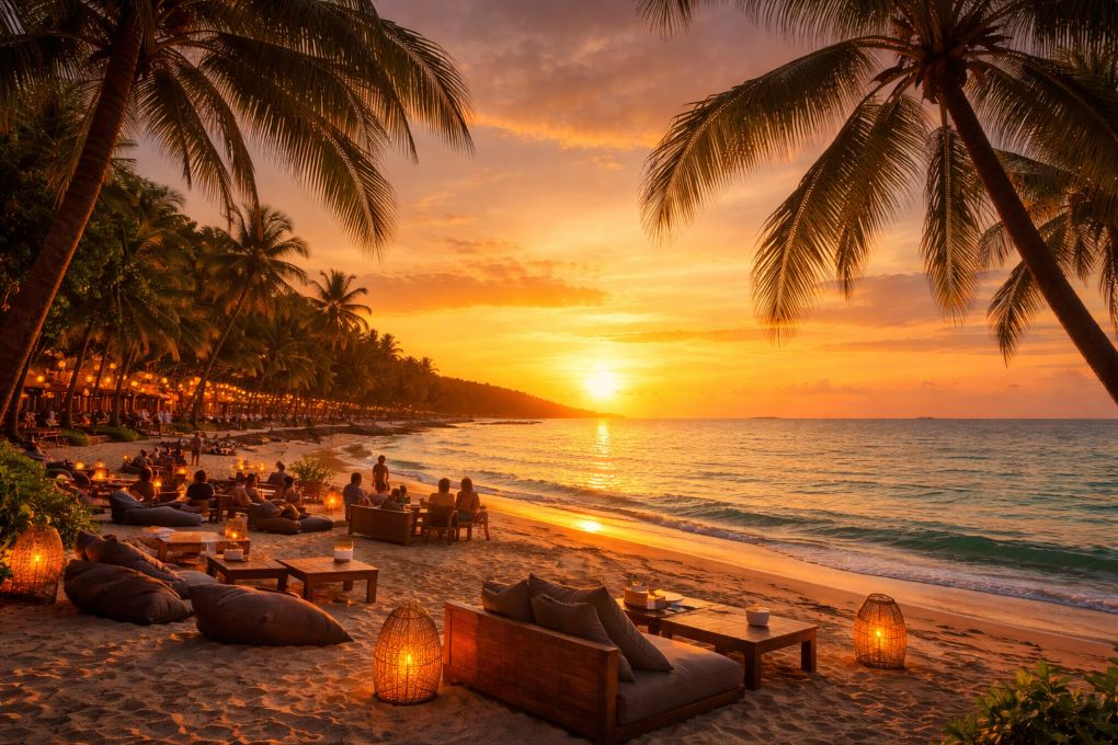 Koh Samui sunset with golden tropical evening light